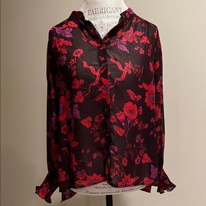 Sanctuary Black Blouse with Red and Purple Floral Design
